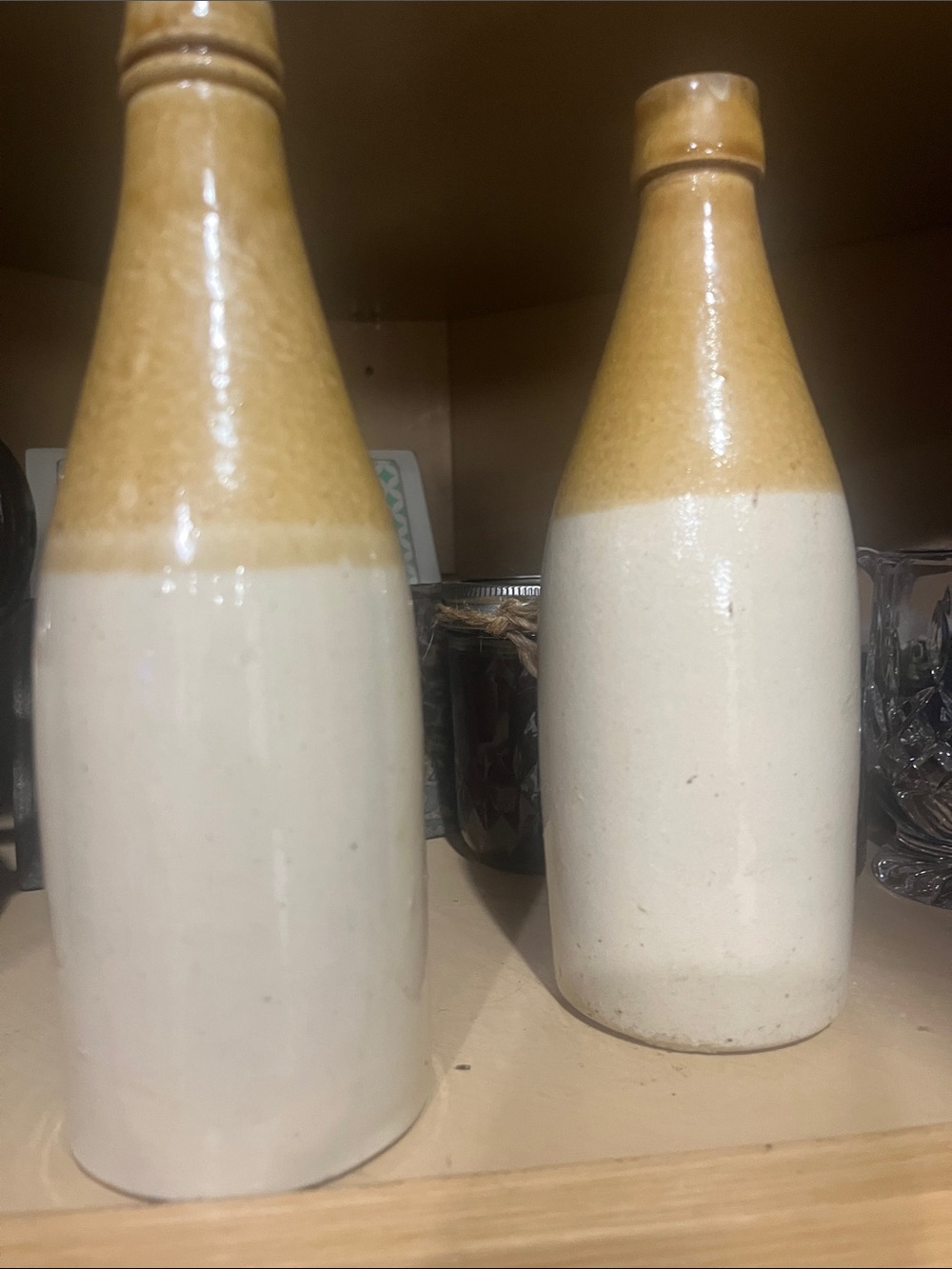 Antique Ginger Beer Bottles - Two-Tone Ceramic - Cream and Tan